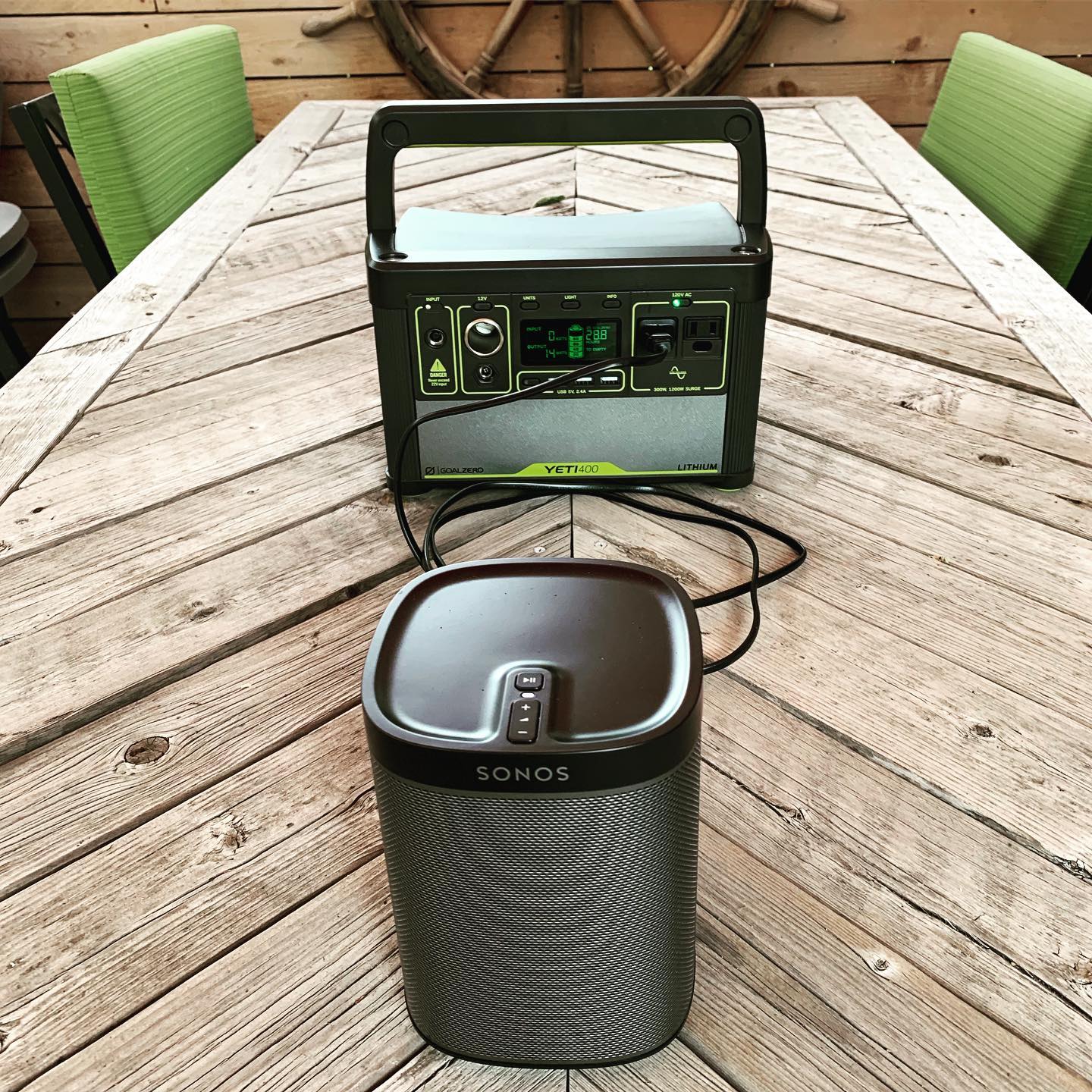 “Portable” speaker. Will play for about 30 hours apparently. @goalzero @sonos