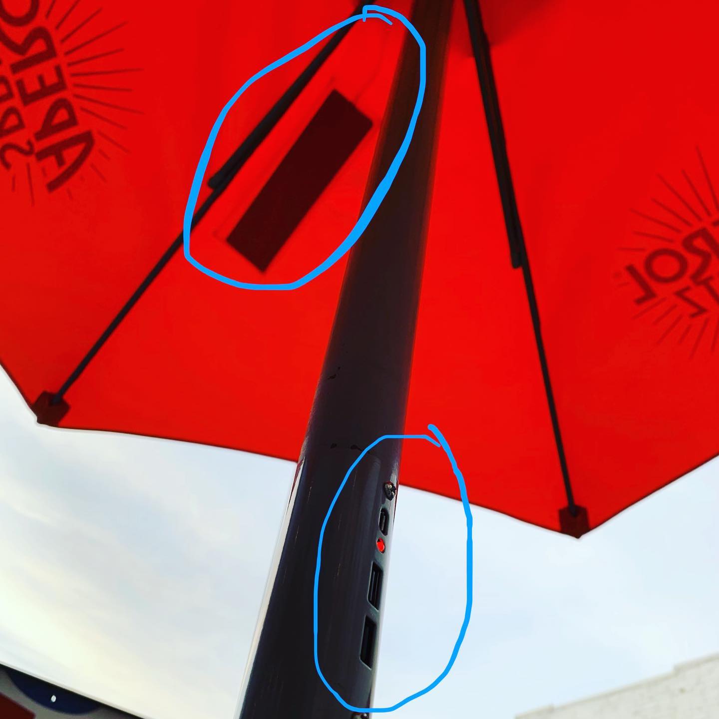 Solar powered USB ports on a patio umbrella 🤯🤯🤯
