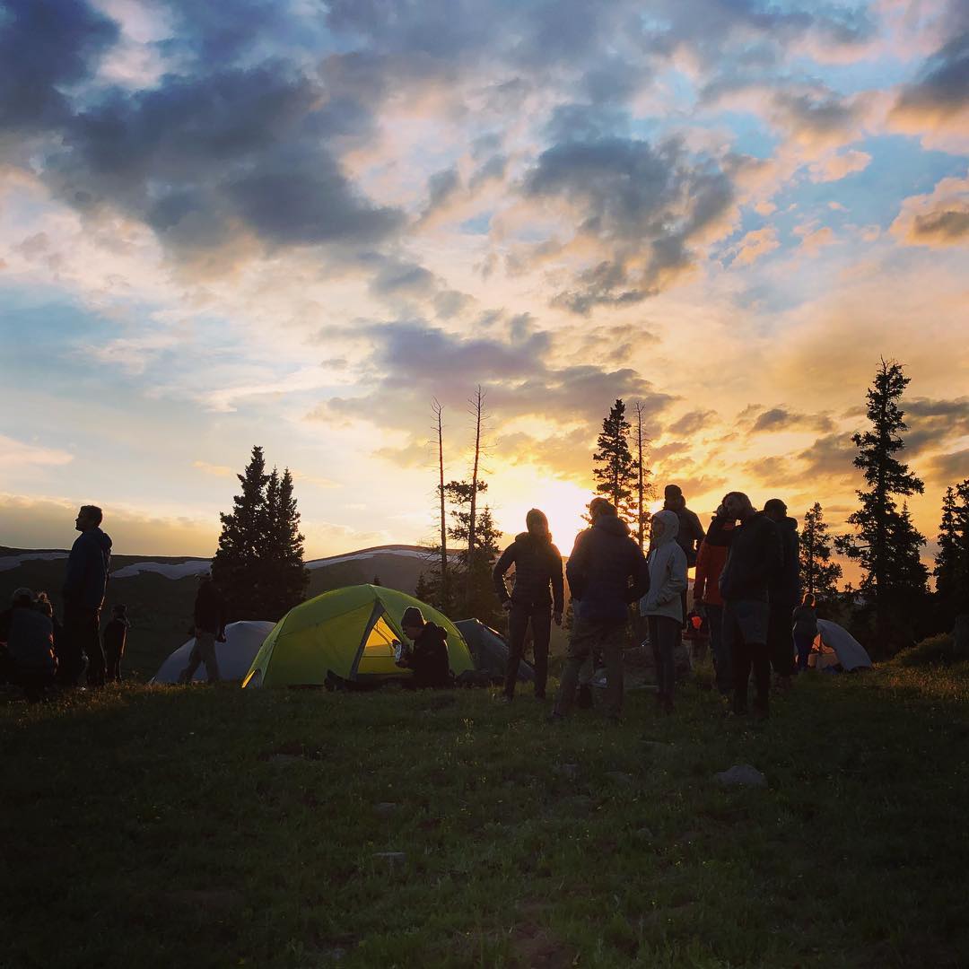 After a long second day on the trail; relaxing with old friends and new. #fjallravenclassicusa #sunset #alpine #coloradorockies