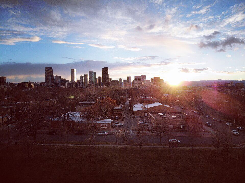 Downtown Denver Sunset. Taken from Five Points with a @djiglobal Mavic Air #drone #mavicair #denver #sunset #skyline