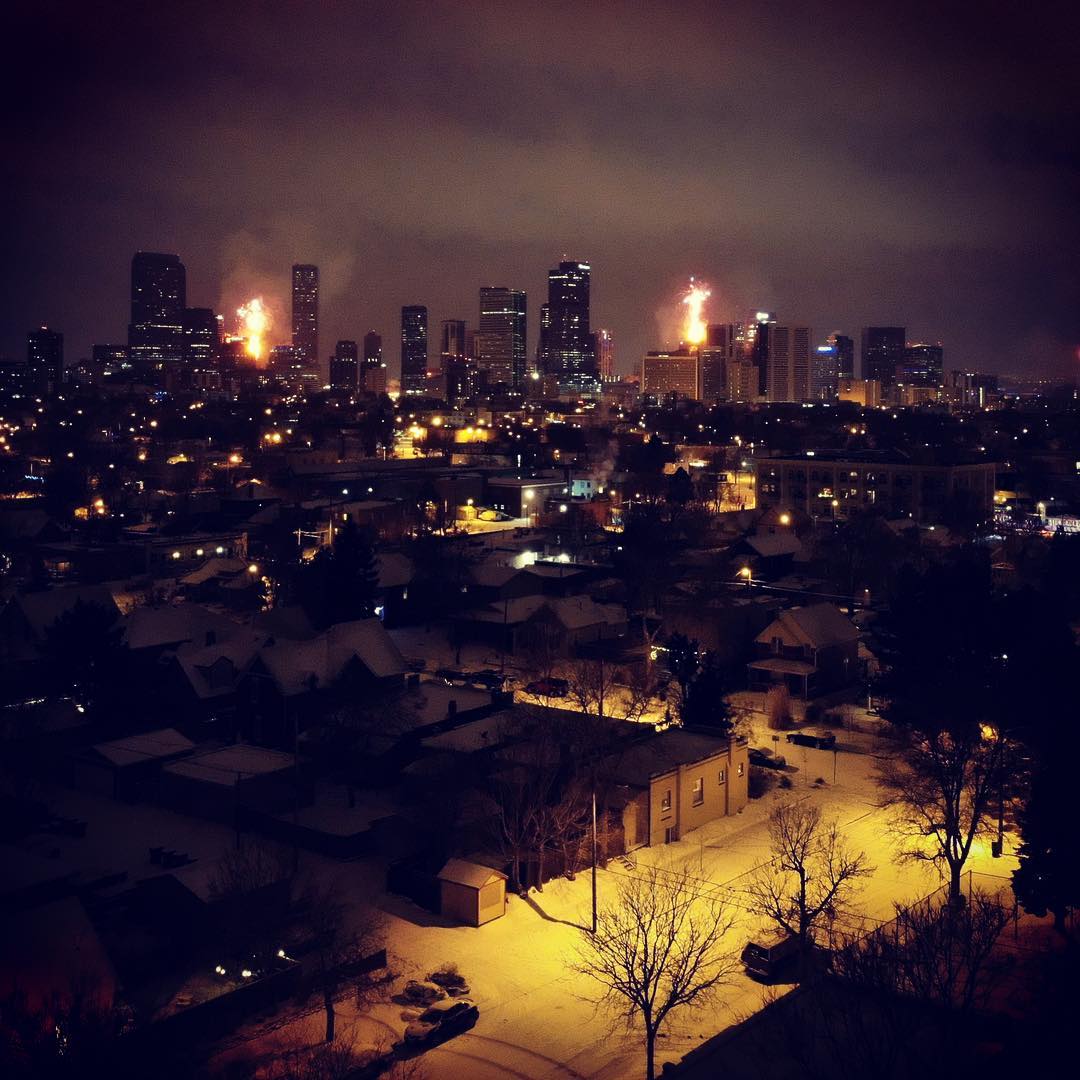 New Year’s Eve fireworks in the distance. Snow on the ground. #dronephotography #djimavicair #dronestagram