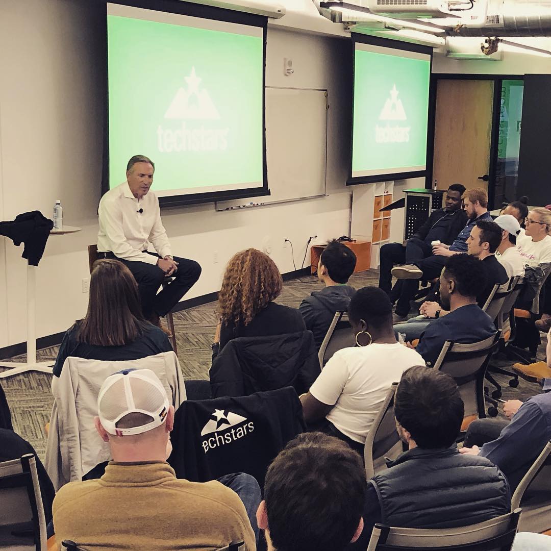 Just hanging out here with @howard.schultz during @techstars. Hearing about the background of @starbucks and what makes a successful company.