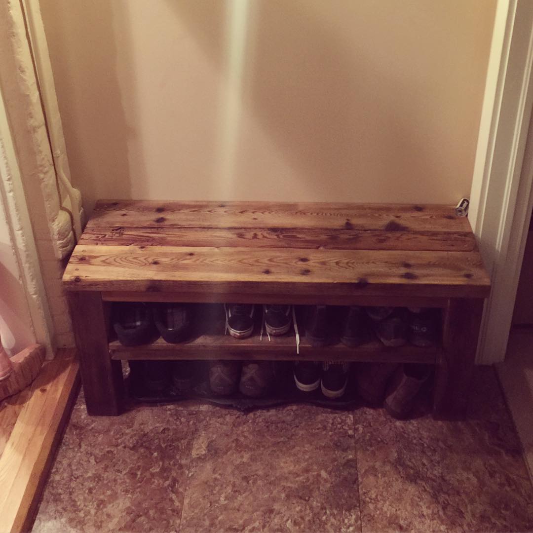 Latest piece of furniture from the old fence: mud room bench/shoe rack.